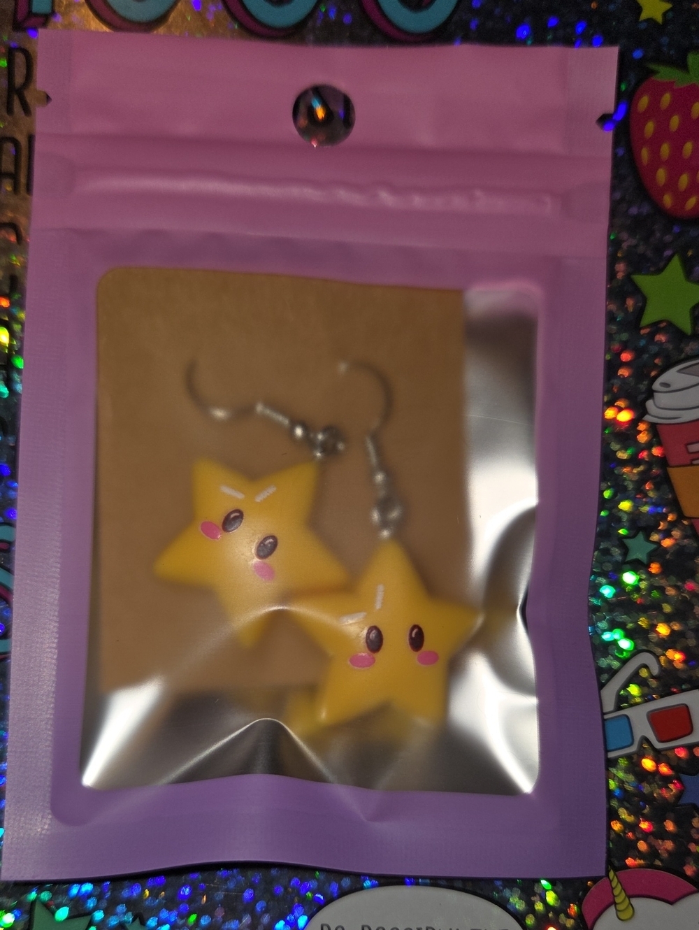 Nintendo Yellow Star Face Drop Earrings